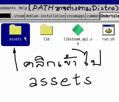 โฟลเดอร์ assets ภายในโฟลเดอร์ติดตั้ง UNDERTALE บน Linux